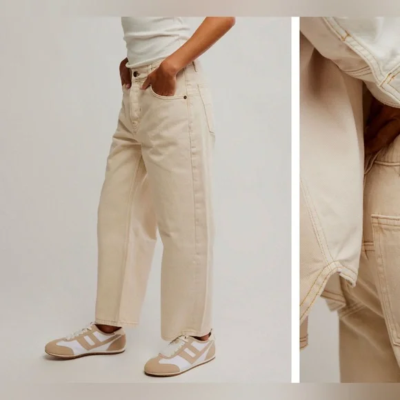 NWOT Free People We The Free Deep Trance Dropped Boyfriend Jeans casual khaki 25 - Picture 5 of 12